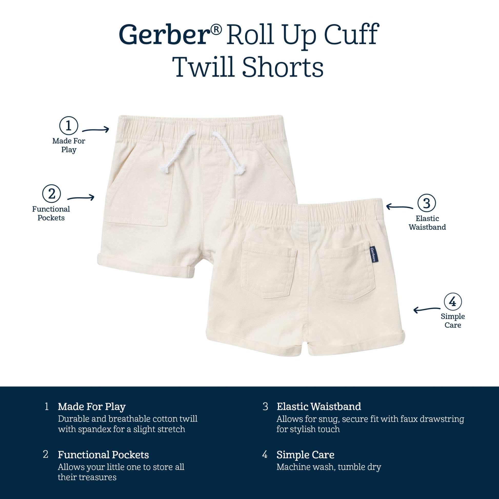 Baby & Toddler Girls Light Tan Stretch Twill Shorts Pants & Bottoms Gerber® 