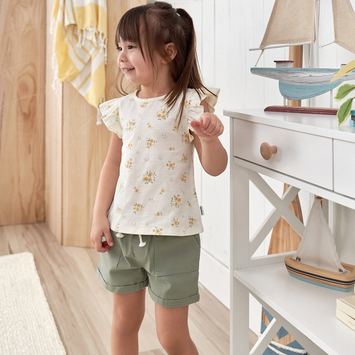 Baby & Toddler Girls Olive Stretch Twill Shorts Pants & Bottoms Gerber® 
