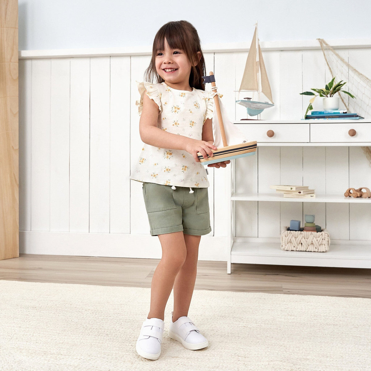 Baby & Toddler Girls Olive Stretch Twill Shorts Pants & Bottoms Gerber® 