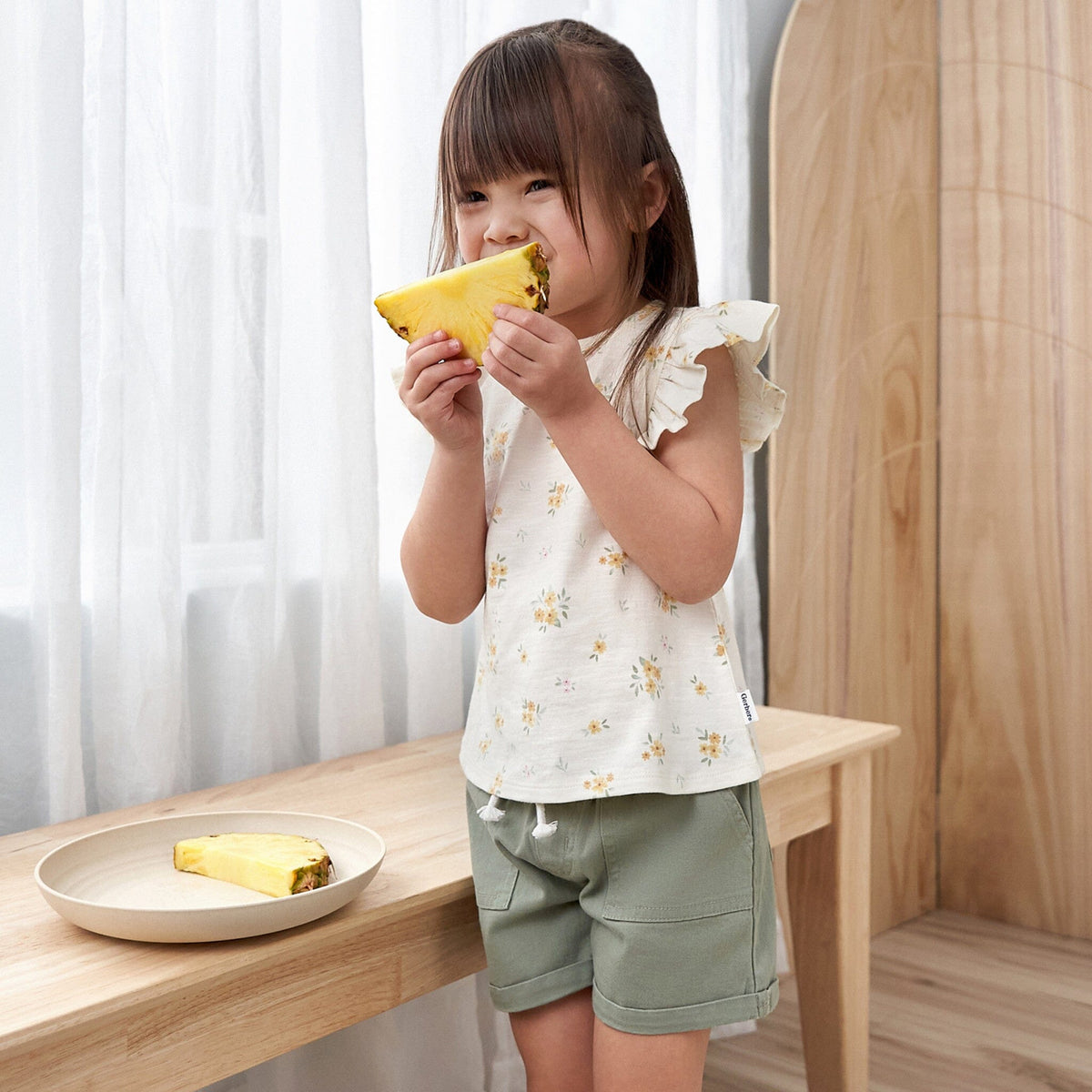 Baby & Toddler Girls Olive Stretch Twill Shorts Pants & Bottoms Gerber® 