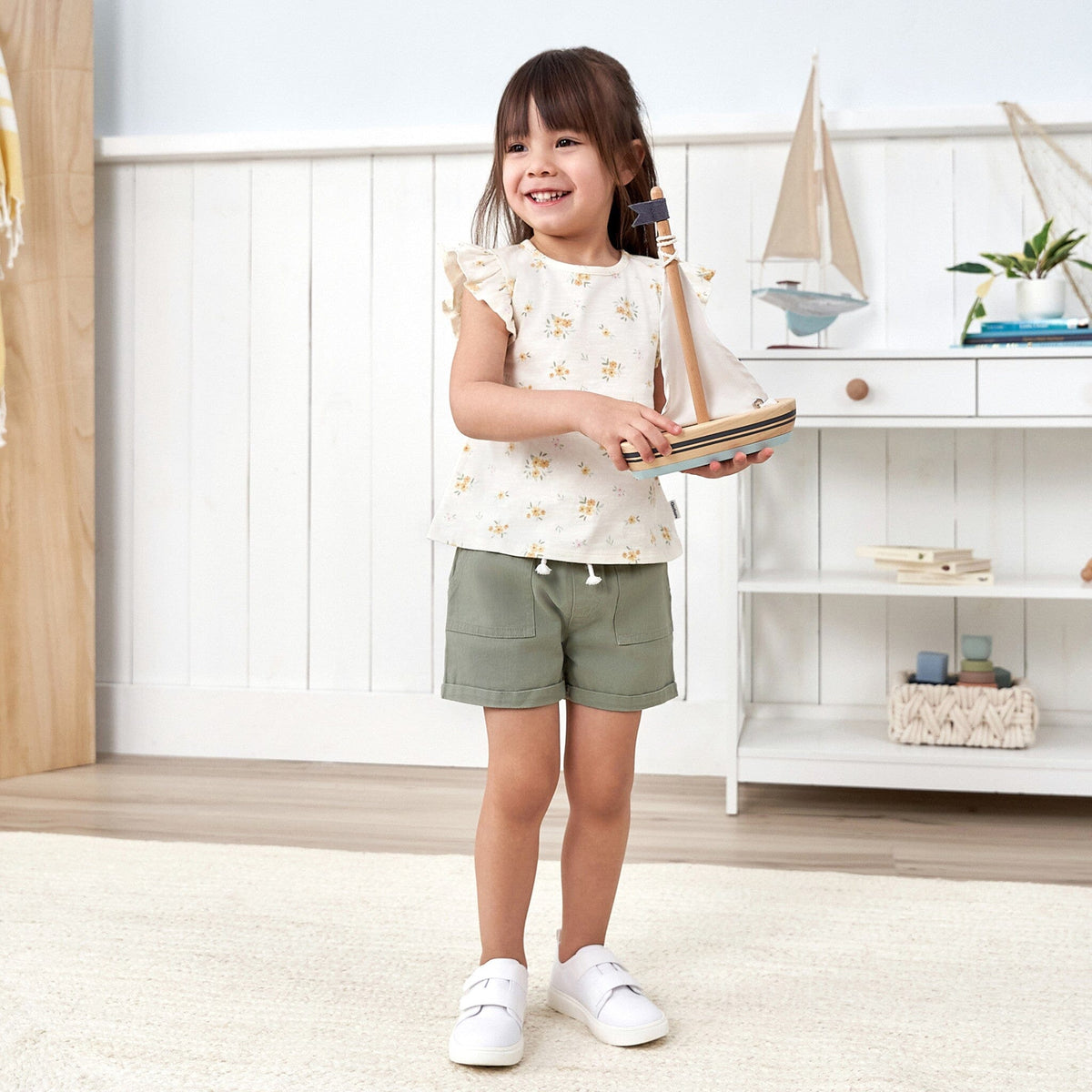 Baby & Toddler Girls Olive Stretch Twill Shorts Pants & Bottoms Gerber® 