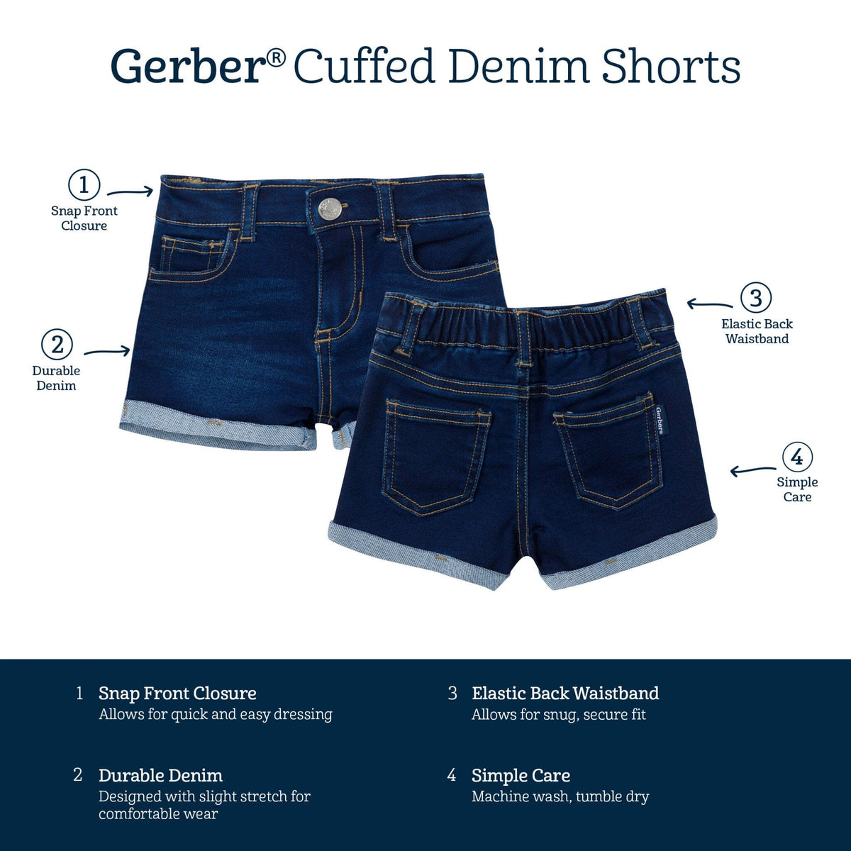 Baby & Toddler Neutral Dark Wash Cuffed Denim Shorts Pants & Bottoms Gerber® 