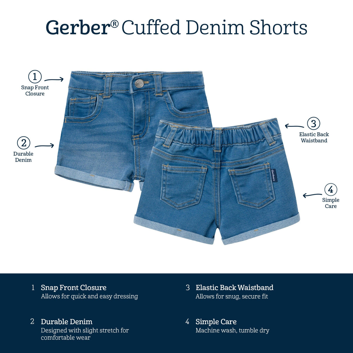 Baby & Toddler Neutral Light Wash Cuffed Denim Shorts Pants & Bottoms Gerber® 