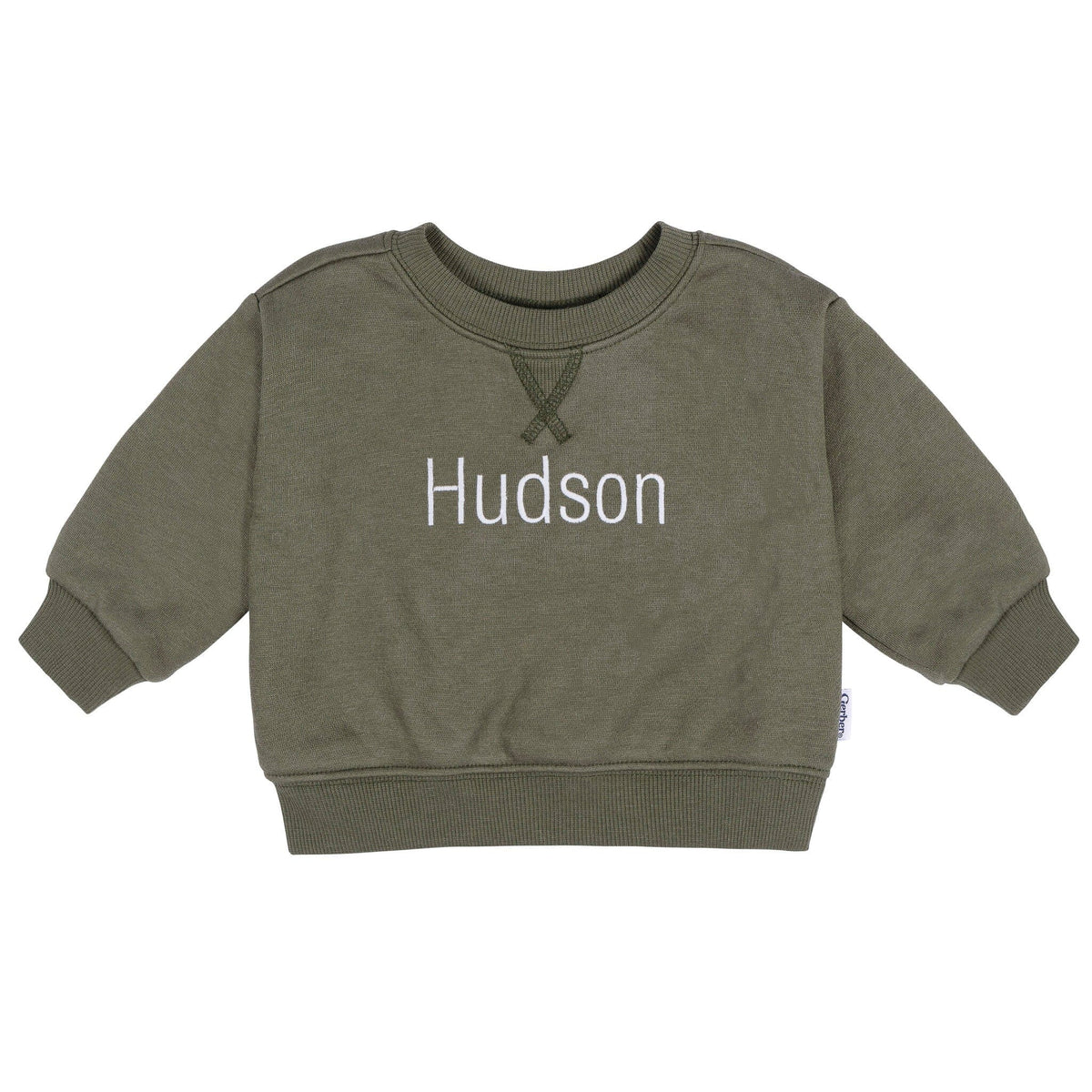Embroidered Baby & Toddler Neutral Moss Green Crewneck Sweatshirt tops Gerber® 