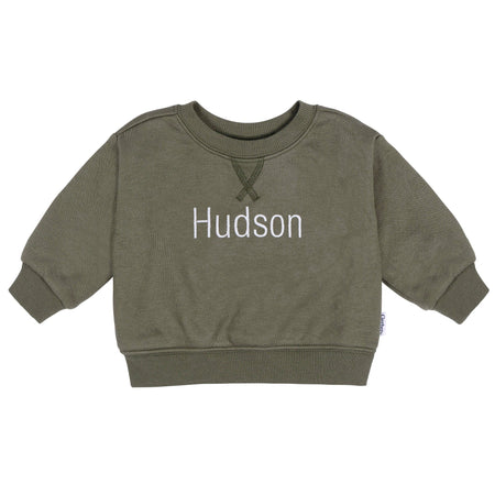 Embroidered Baby & Toddler Neutral Moss Green Crewneck Sweatshirt
