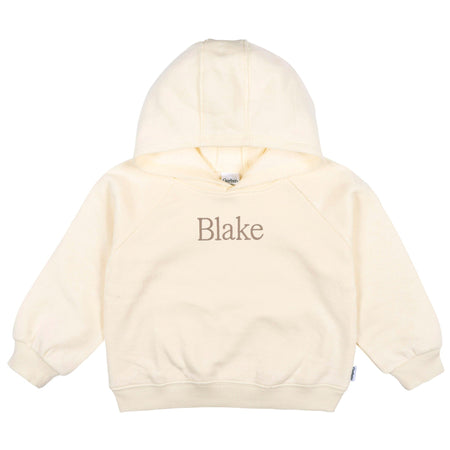 Embroidered Infant & Toddler Neutral Soft Beige Pullover Hooded Sweatshirt