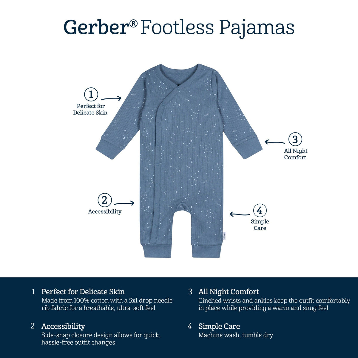 Baby Boys Blue Footless Pajamas Sleepwear Gerber® 