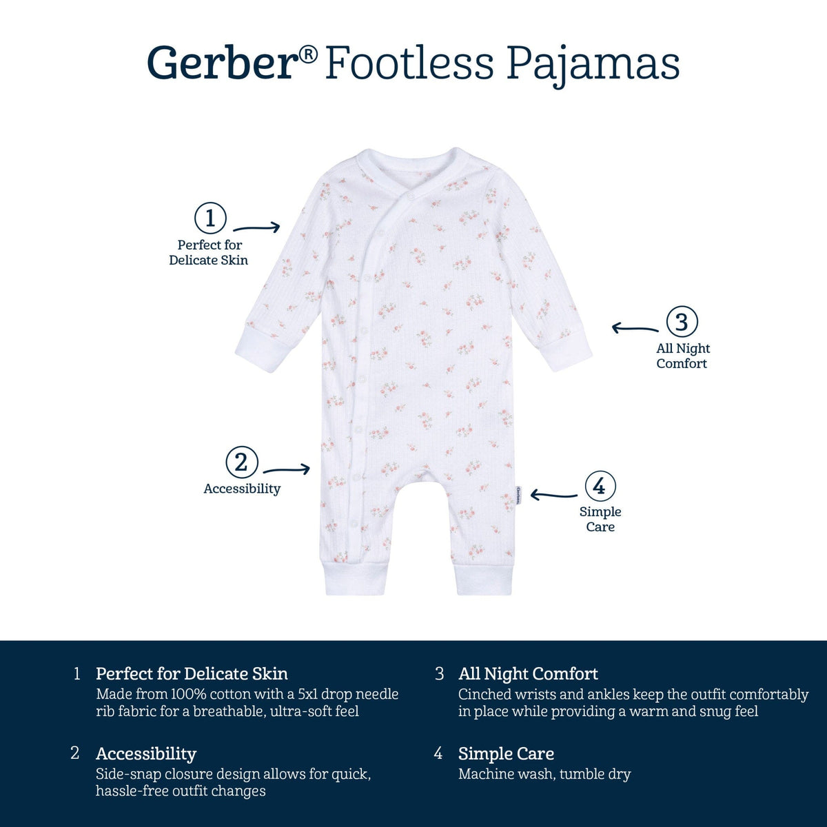 Baby Girls Floral Footless Pajamas Sleepwear Gerber® 