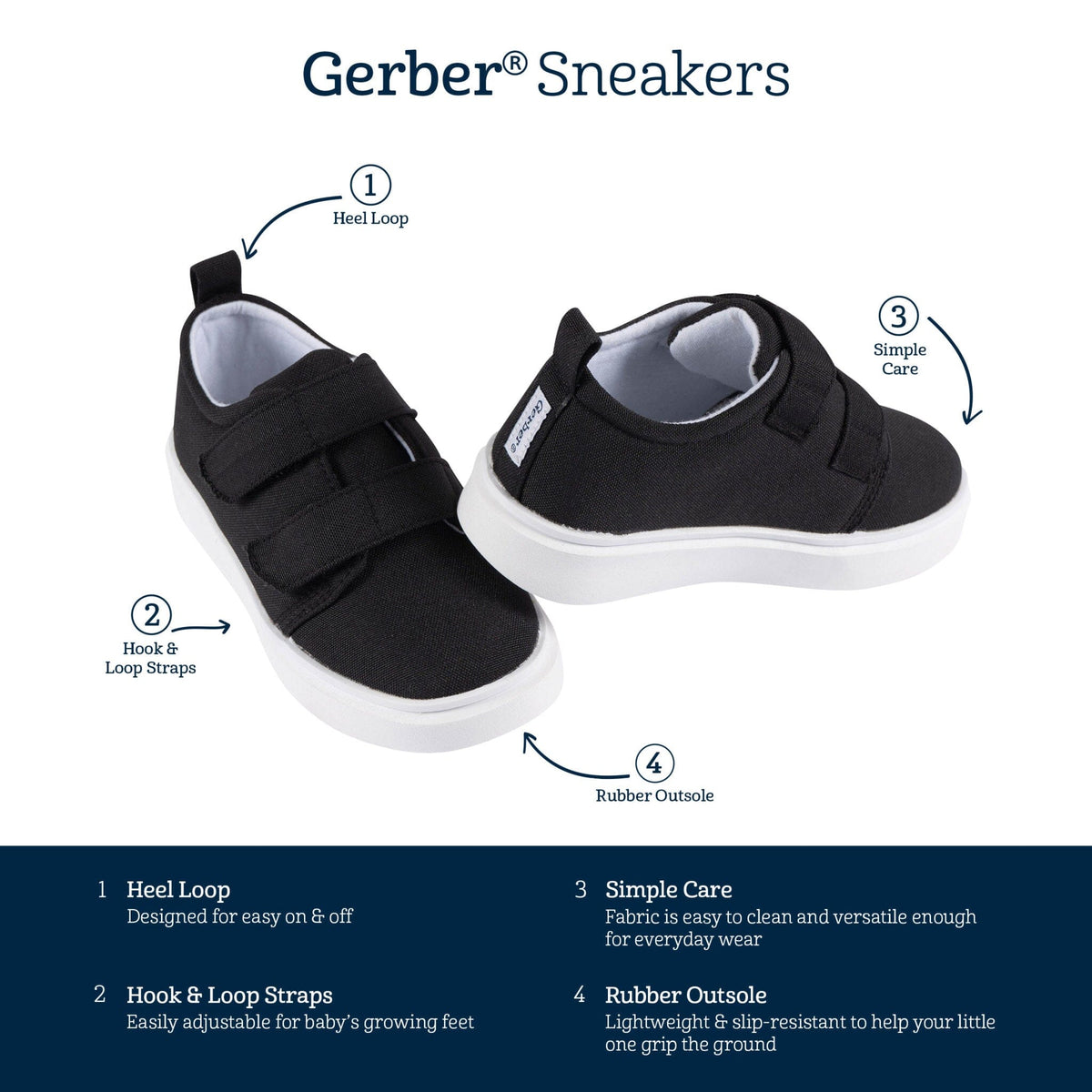 Baby Neutral Black Hook & Loop Sneaker