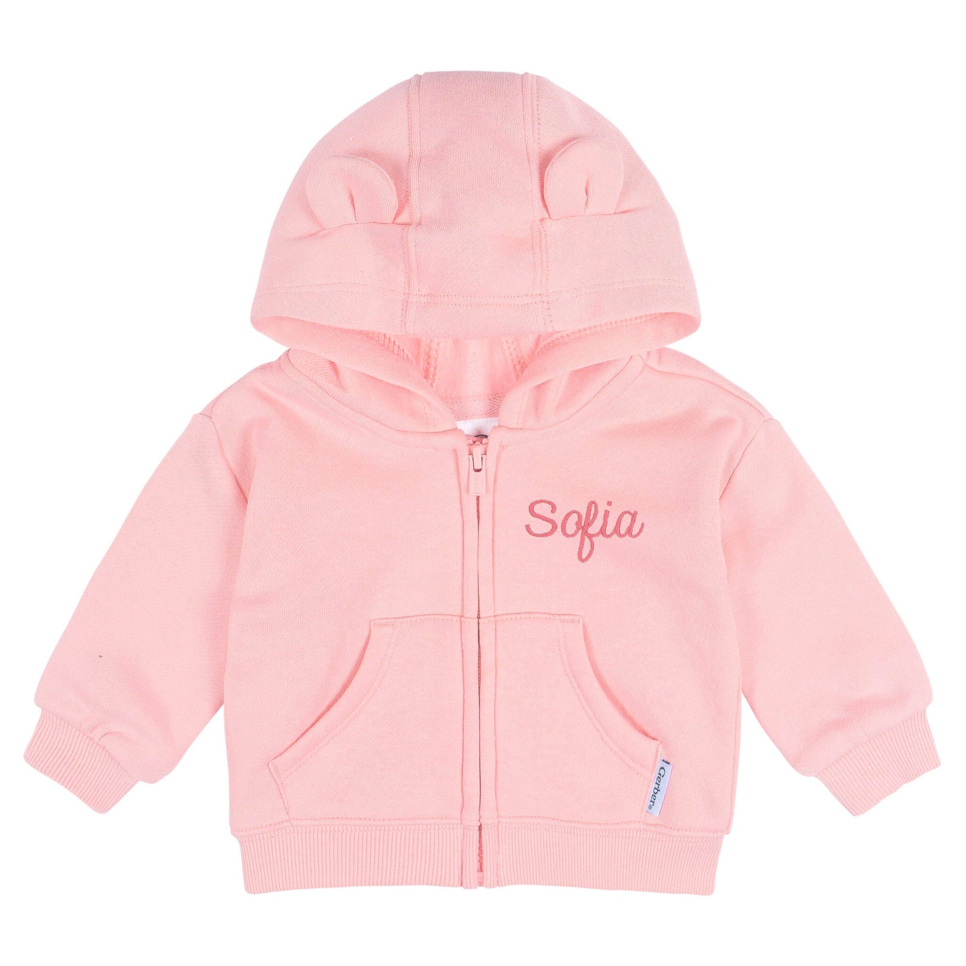 Embroidered Baby Neutral Pink Zip Front Sweatshirt tops Gerber® 