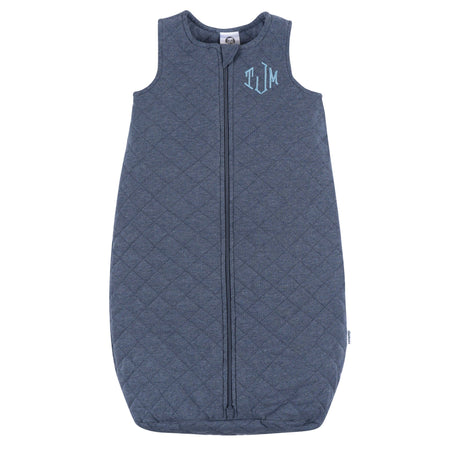 Embroidered Baby Boys Navy Heather Quilted Jersey Wearable Blanket