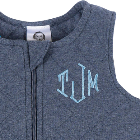 Embroidered Baby Boys Navy Heather Quilted Jersey Wearable Blanket