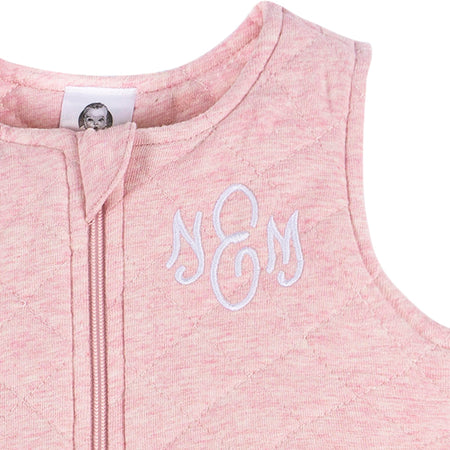 Embroidered Baby Girls Pink Heather Quilted Jersey Wearable Blanket