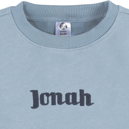Embroidered 2-Piece Infant & Toddler Neutral Blue Sweatshirt & Pant Set