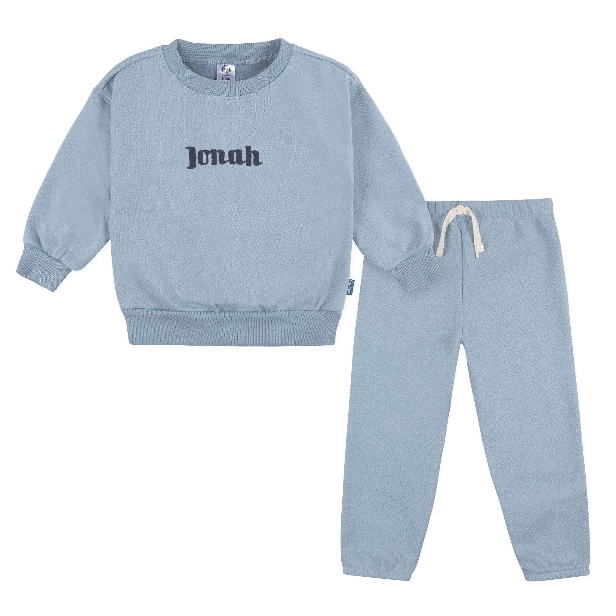 Embroidered 2-Piece Infant & Toddler Neutral Blue Sweatshirt & Pant Set outfits Gerber® 