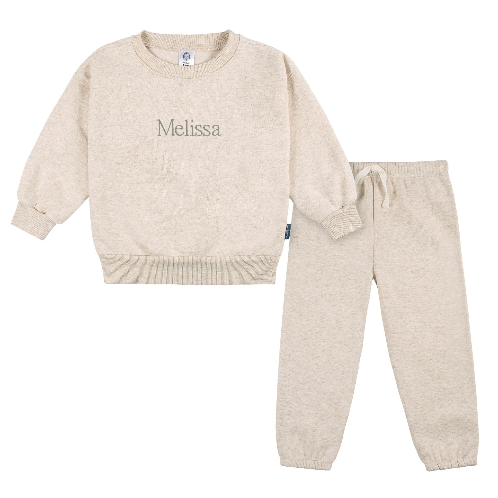 Embroidered 2-Piece Infant & Toddler Neutral Oatmeal Heather Sweatshirt & Pant Set outfits Gerber® 