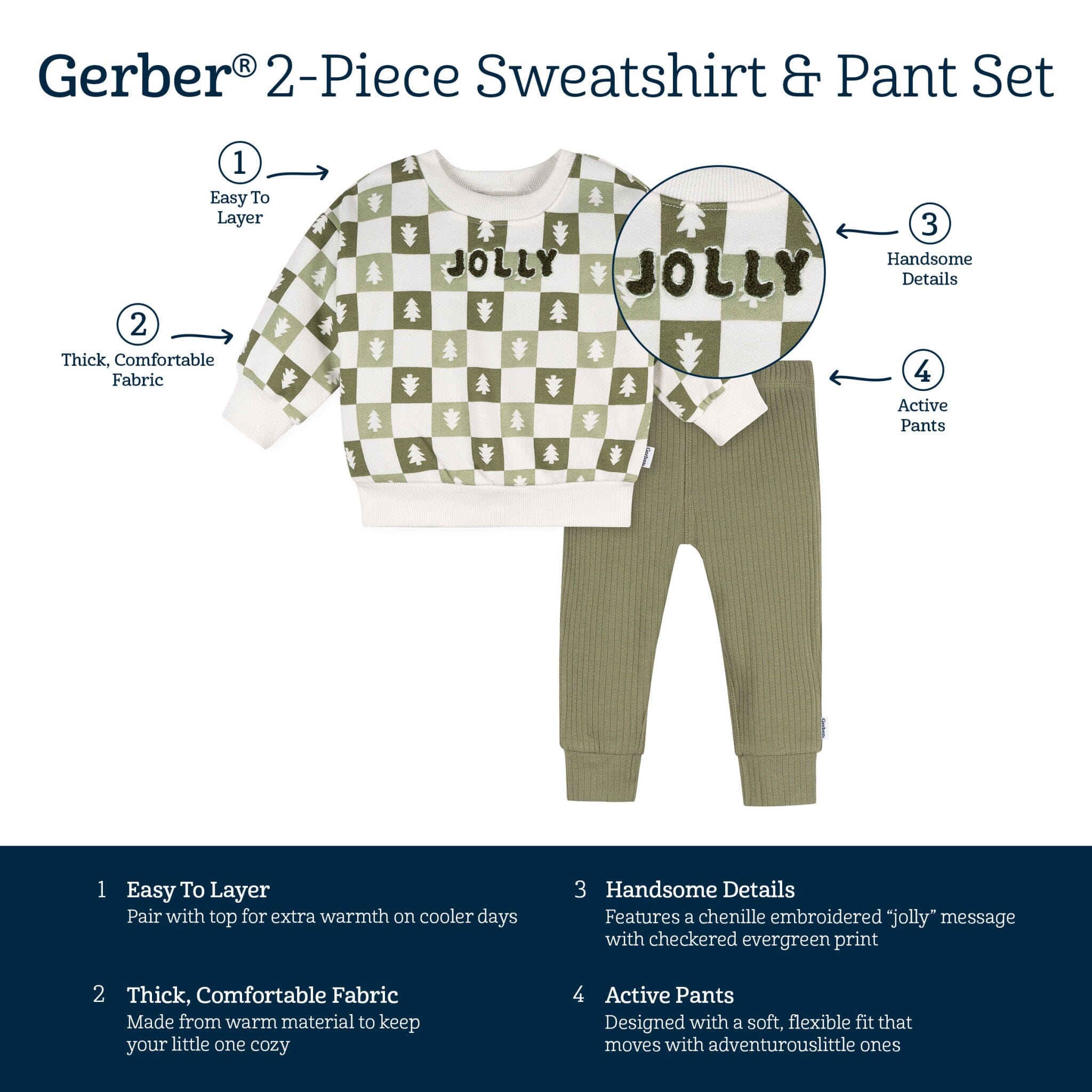 2-Piece Baby Boys Green Trees Sweatshirt and Pant Set outfits Gerber® 