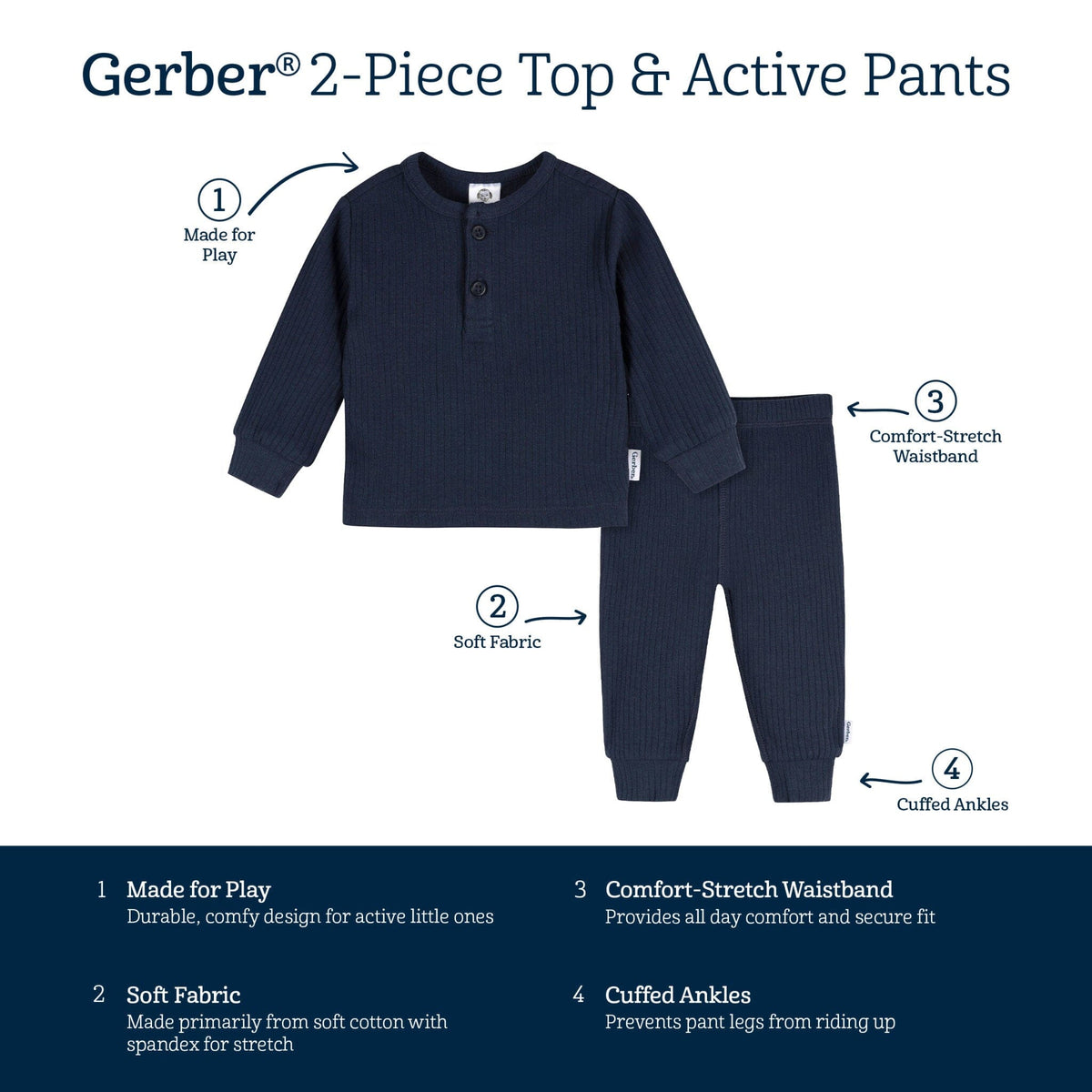 2-Piece Baby Boys Navy Top and Active Pant Set outfits Gerber® 
