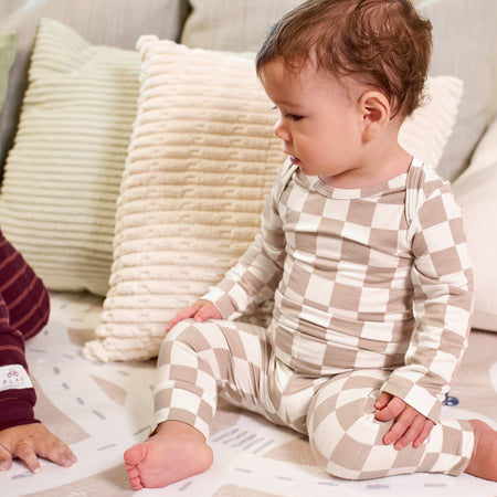 2-Piece Baby Neutral Taupe Check Onesie® Pant Set