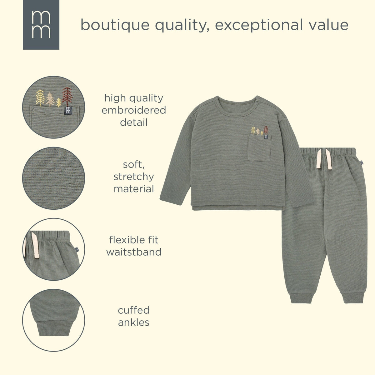 2-Piece Baby Boys Olive Green Trees Long Sleeve T-Shirt and Jogger Set outfits modern moments™ by Gerber® 