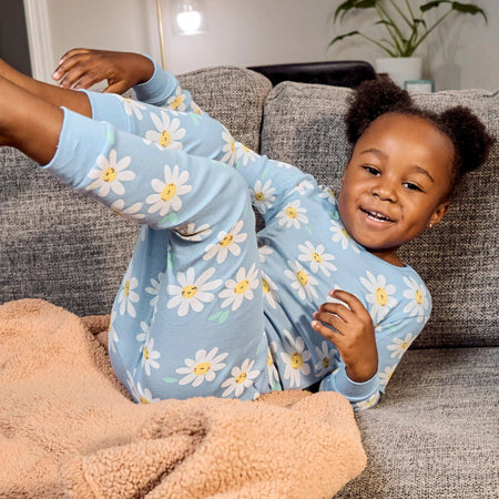 2-Piece Infant & Toddler Girls Blue Daisies Cotton Pajama Set