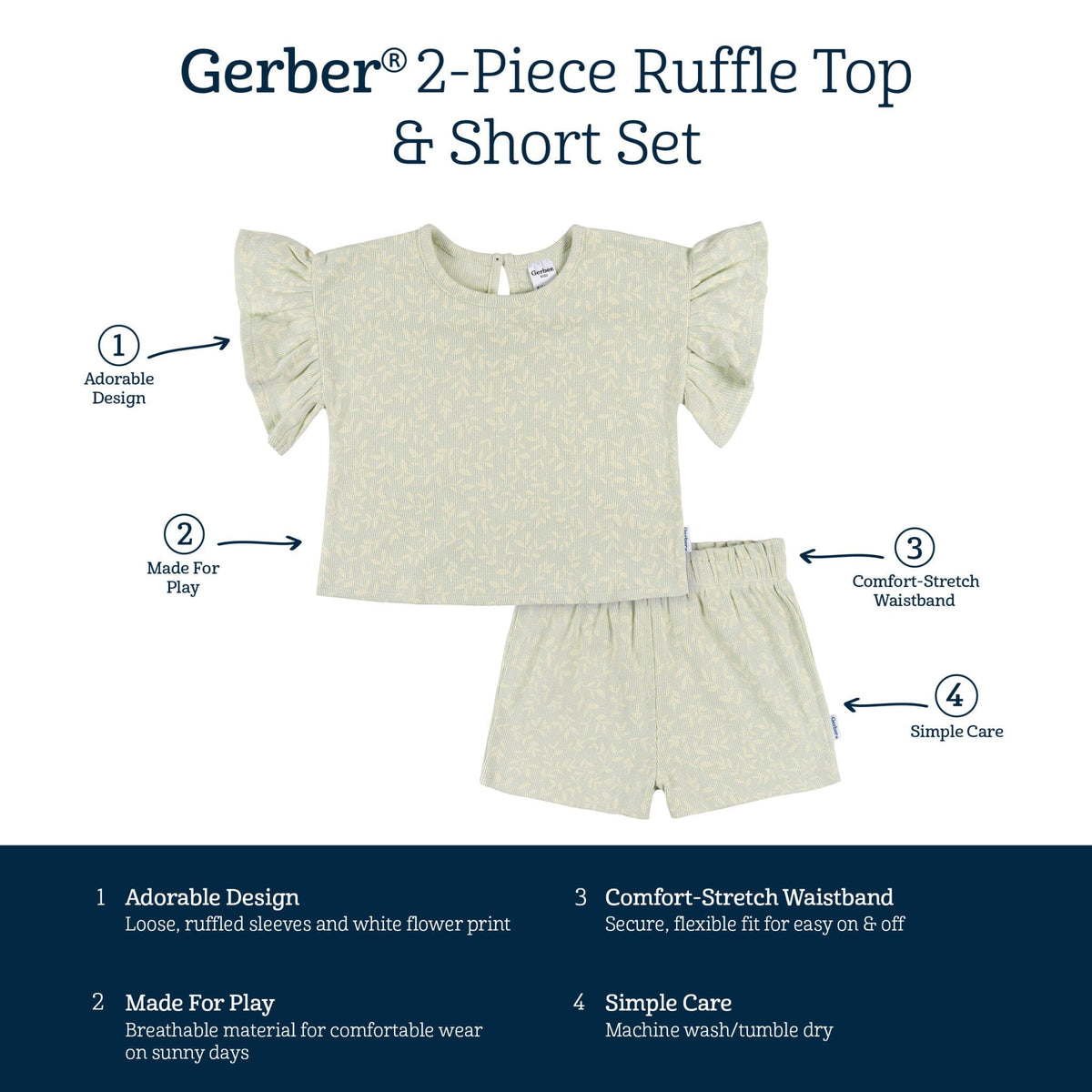 2-Piece Infant & Toddler Girls Green Leaves Shirt and Shorts Set outfits Gerber® 