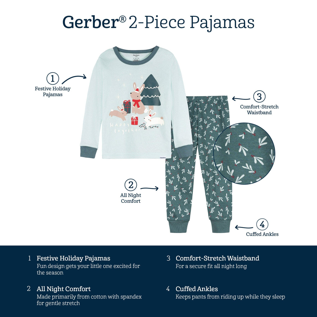 2-Piece Infant & Toddler Girls Mistletoe Snug Fit Pajama Set sleepwear Gerber® 
