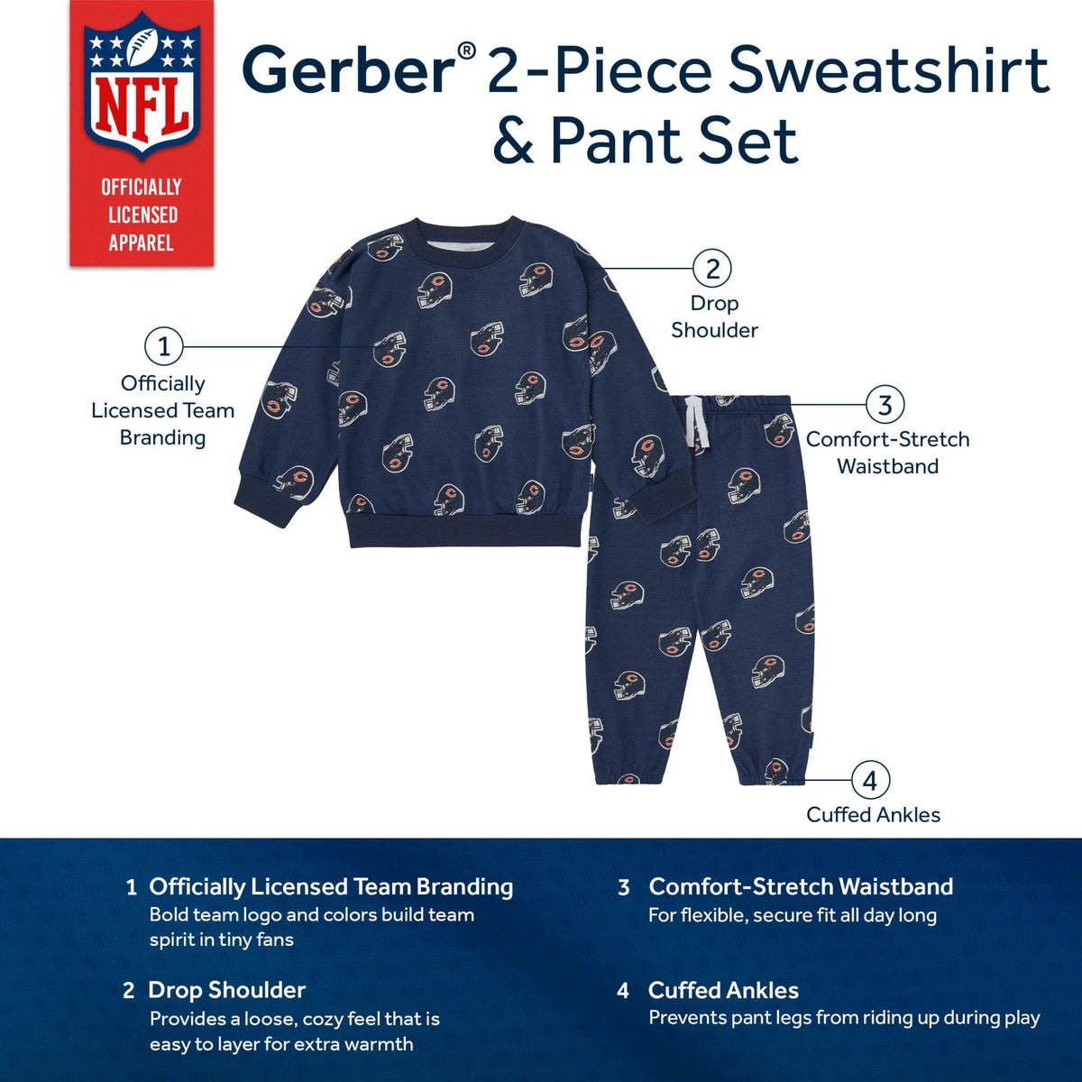 2-Piece Infant & Toddler Chicago Bears Sweatshirt and Pant Set NFL NFL 