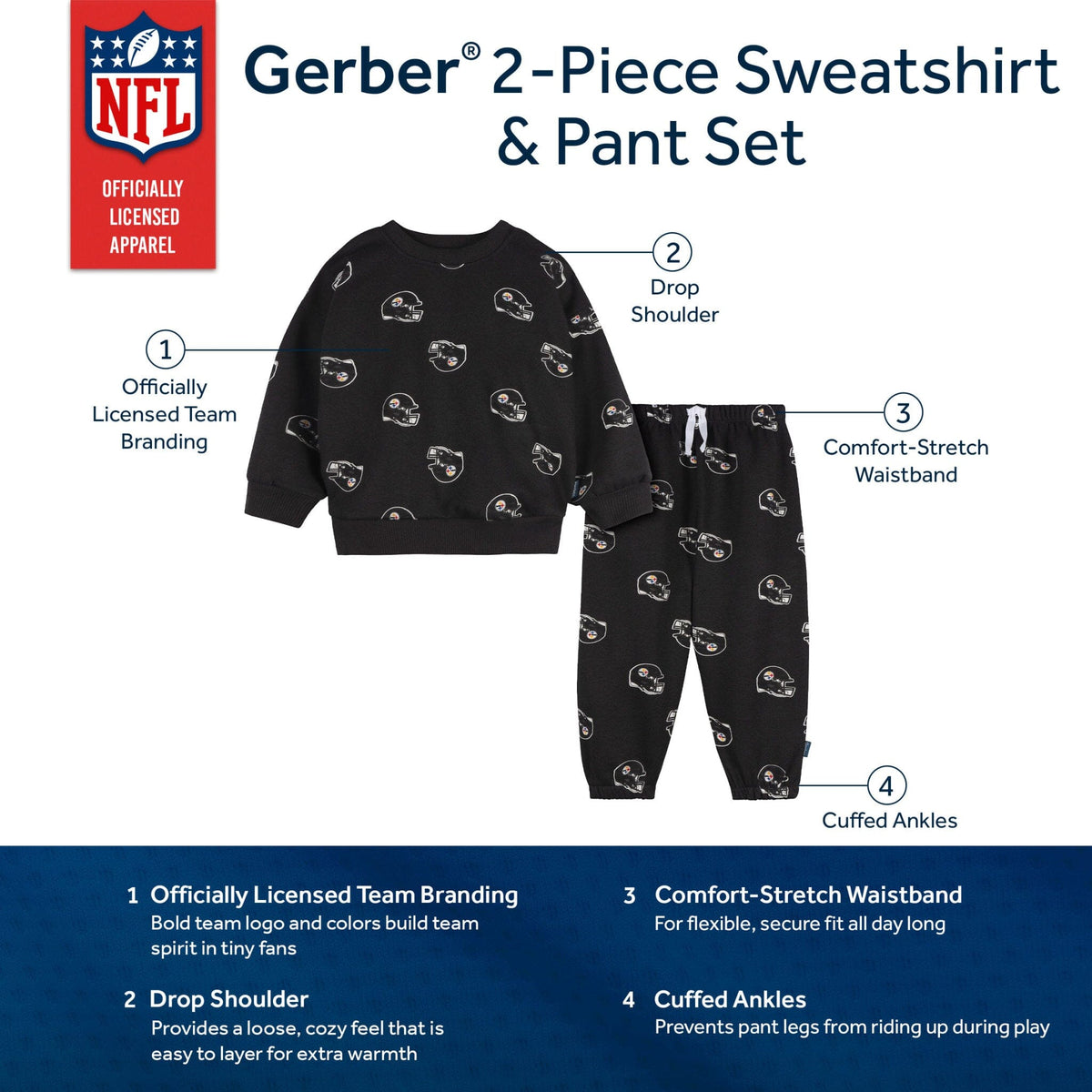 2-Piece Infant & Toddler Pittsburgh Steelers Sweatshirt and Pant Set NFL NFL 