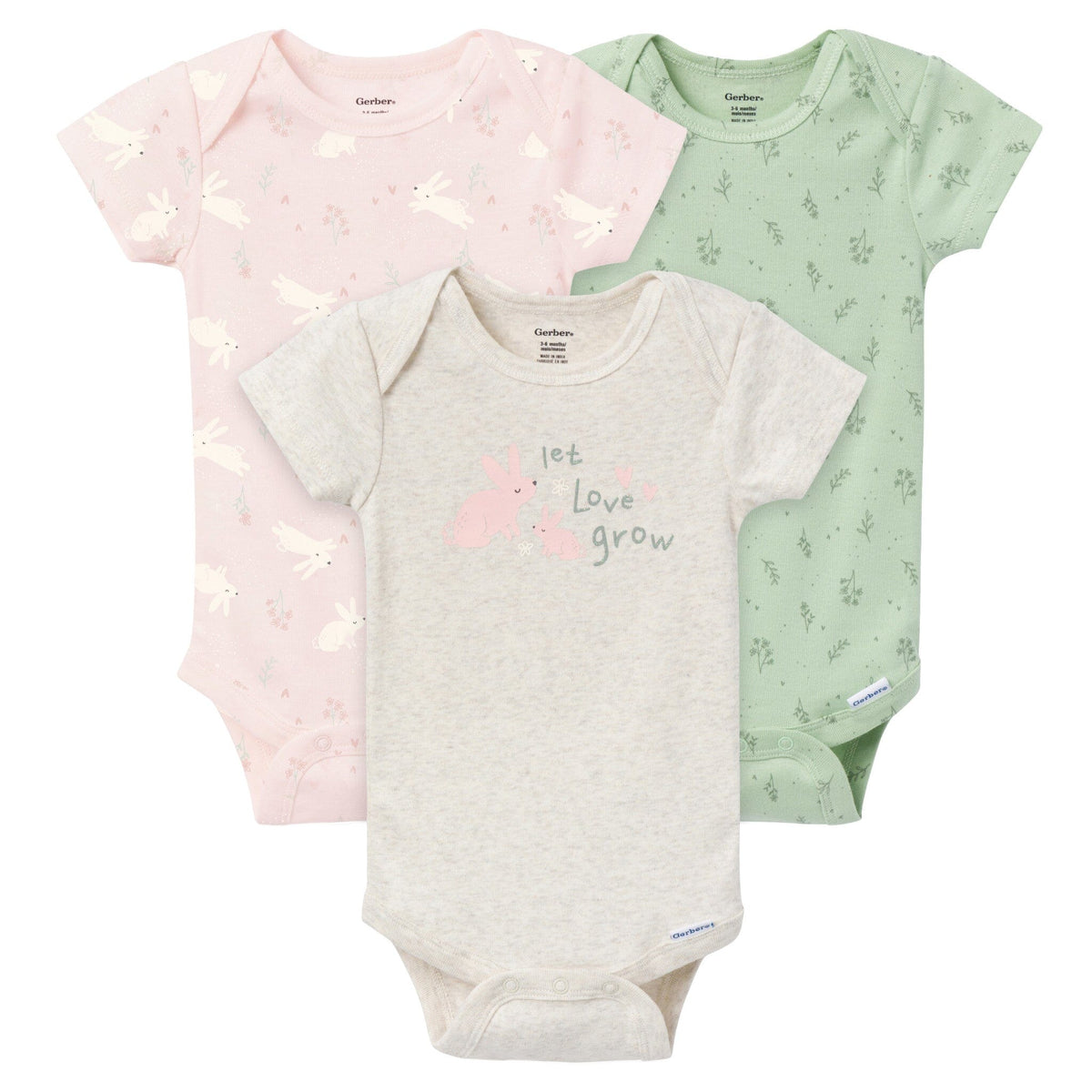 3-Pack Baby Girls Sunny Bunny Onesies® Bodysuits onesies Gerber® 