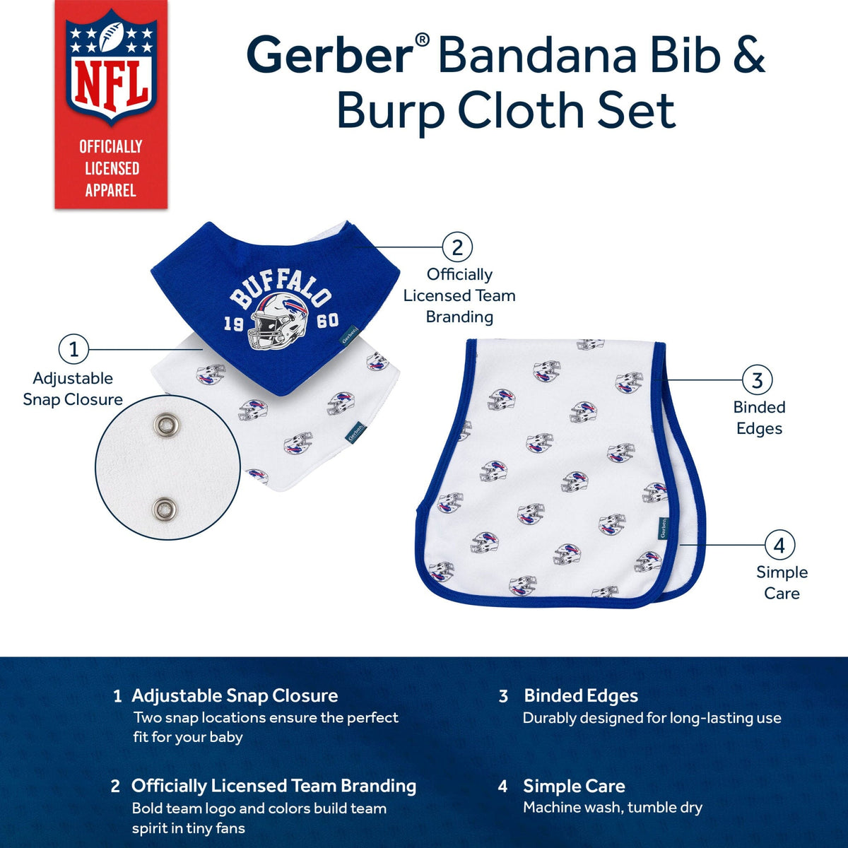 3-Piece Baby Buffalo Bills Bibs and Burp Cloth Set NFL NFL 