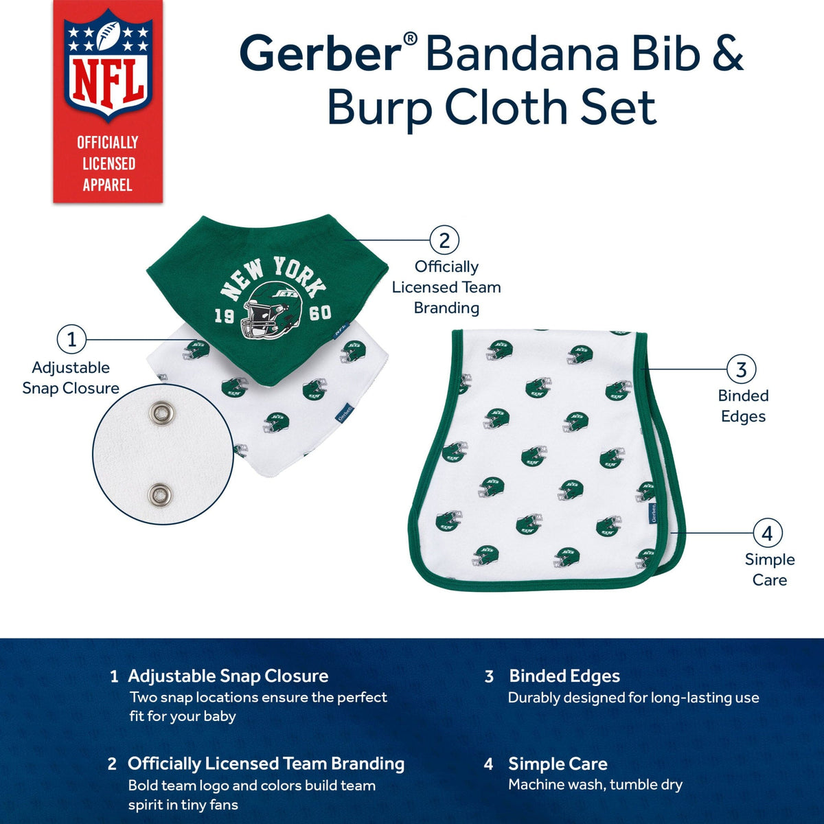 3-Piece Baby New York Jets Bibs and Burp Cloth Set NFL NFL 