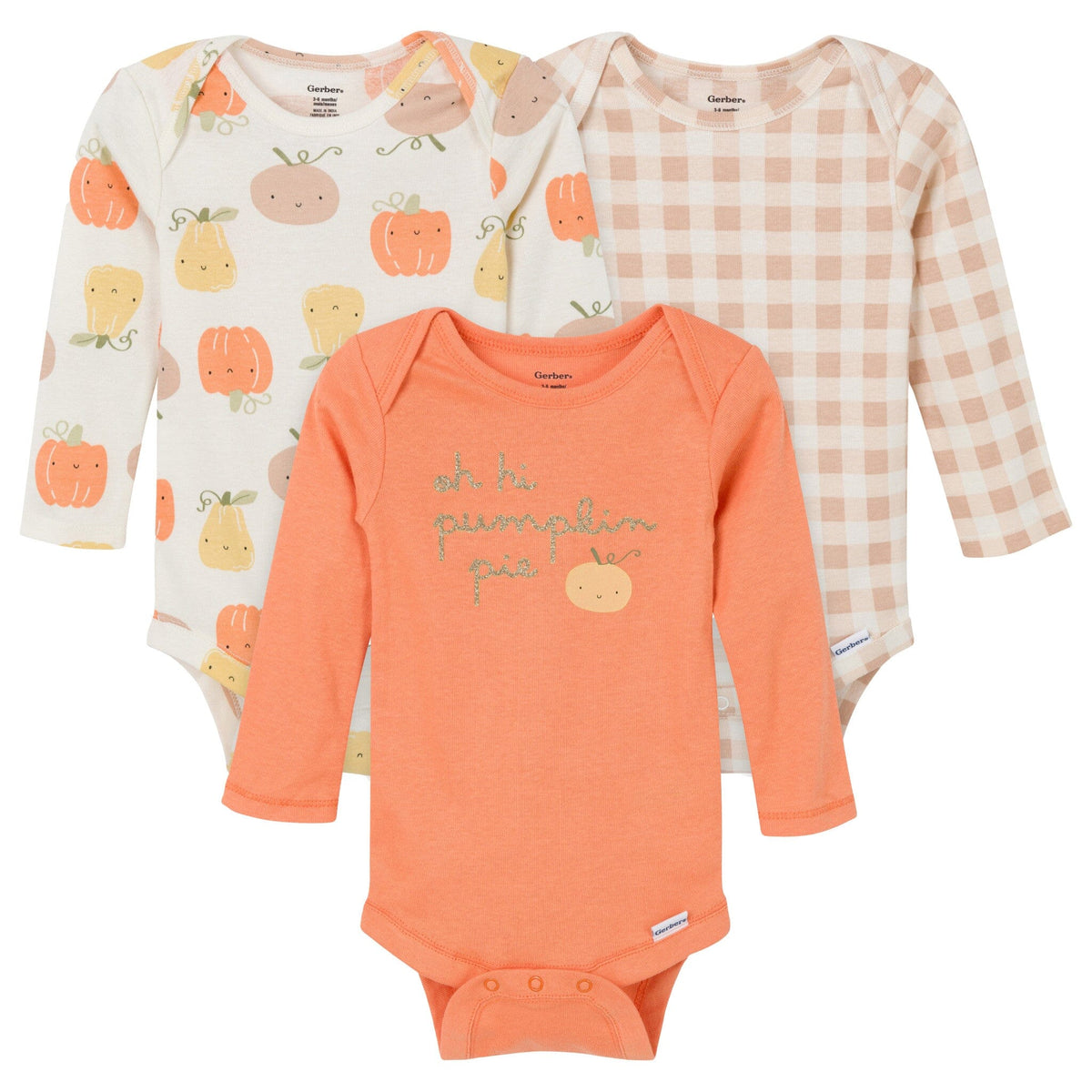 3-Pack Baby Girls Pumpkin Pie Onesies® Bodysuits onesies Gerber® 