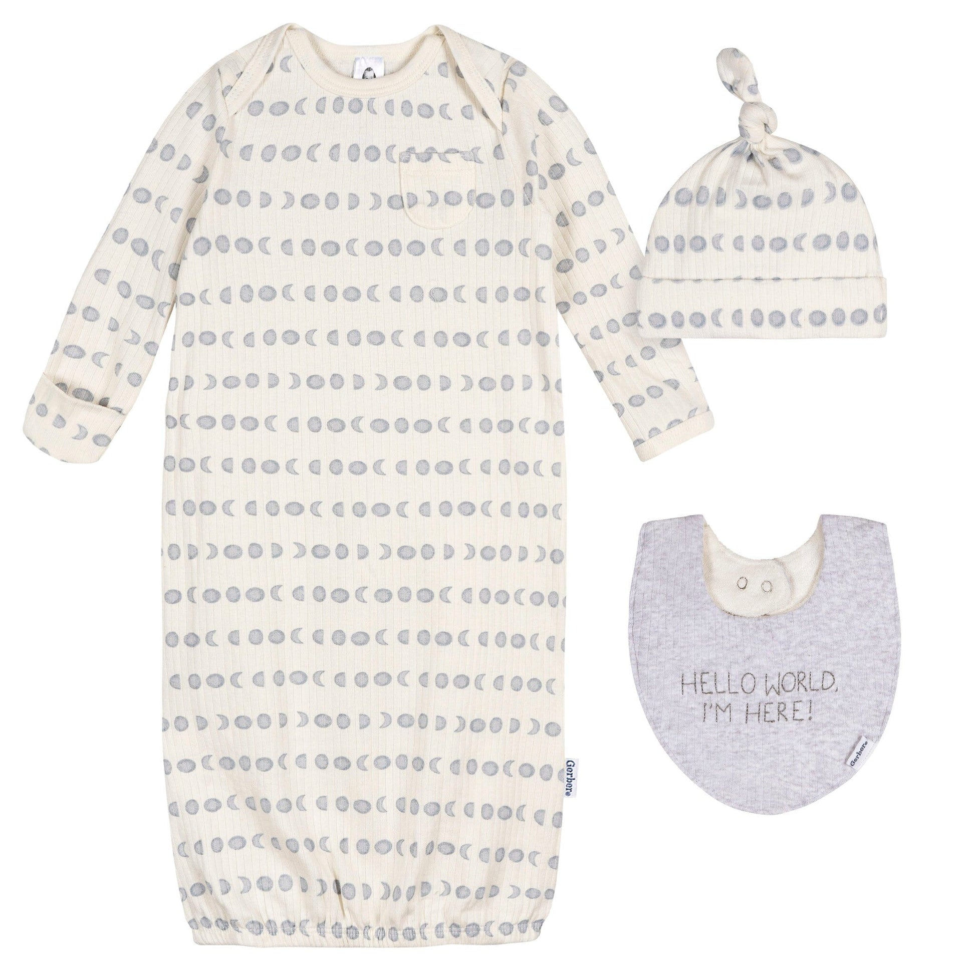 3-Piece Baby Neutral Moons Gown Set sleepwear Gerber® 
