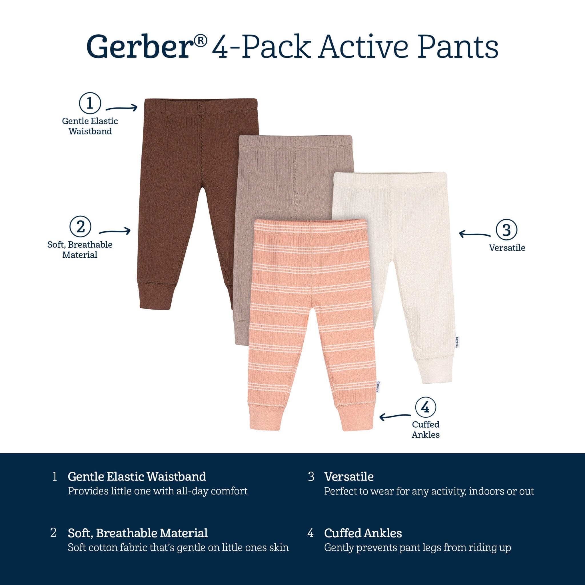 4-Pack Baby Girls Vanilla Active Pants Pants & Bottoms Gerber® 