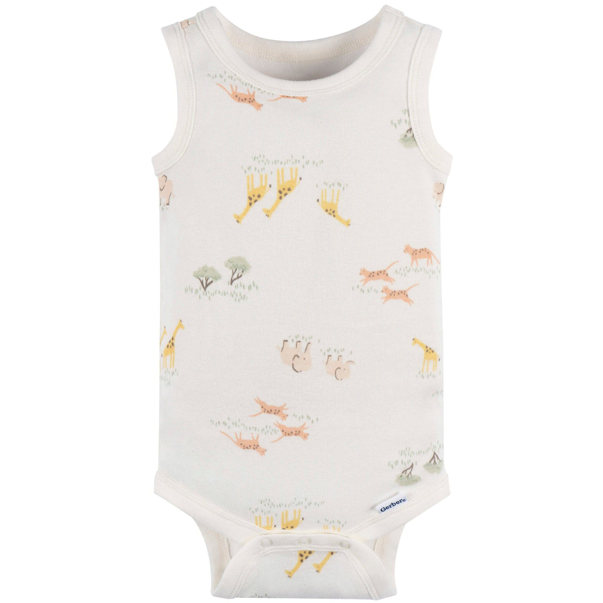 4-Pack Baby Neutral Ivory Safari Sleeveless Onesies® Bodysuits onesies Gerber® 