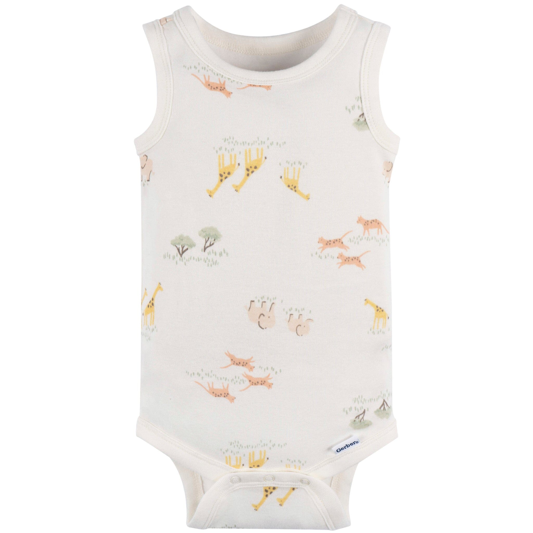 4-Pack Baby Neutral Ivory Safari Sleeveless Onesies® Bodysuits onesies Gerber® 