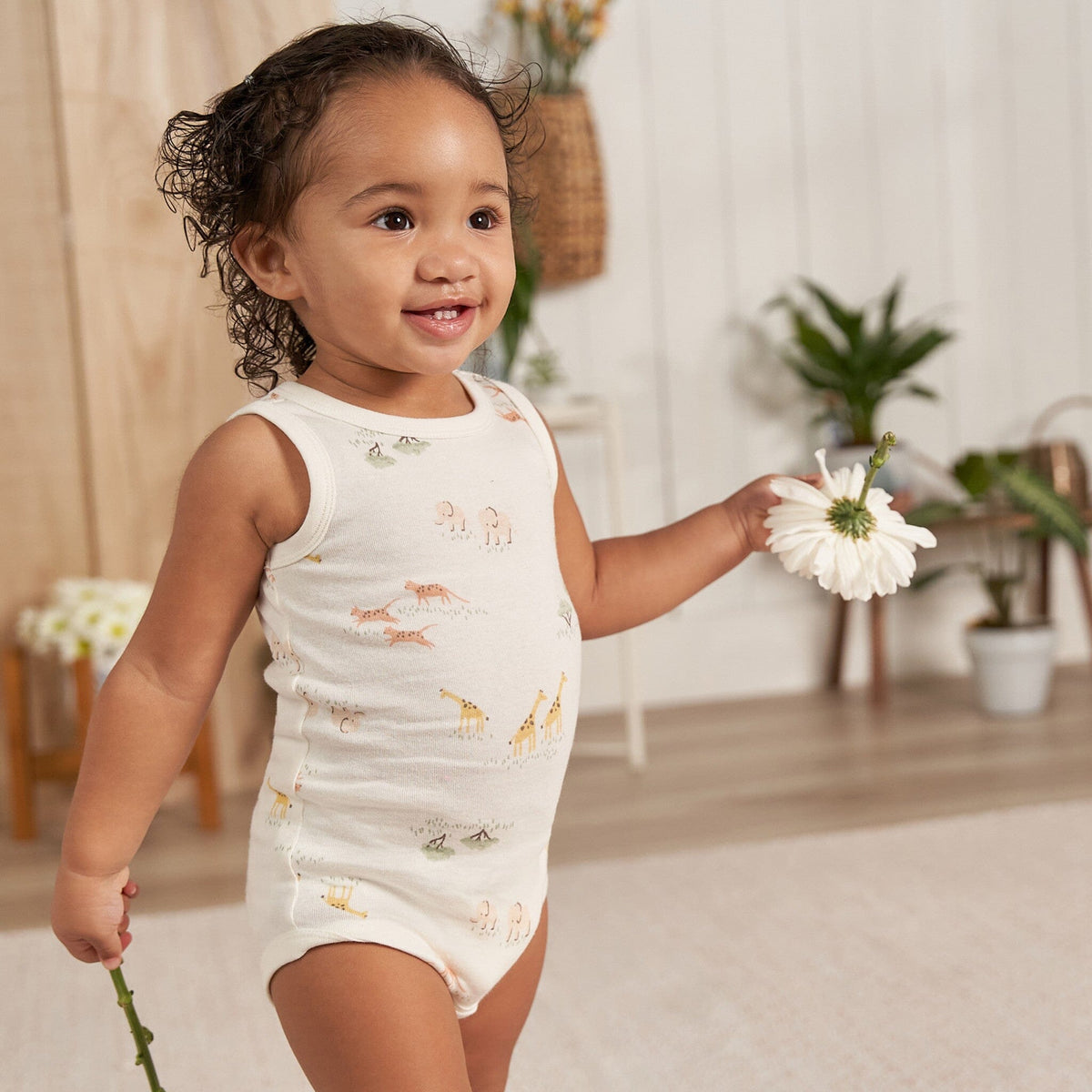 4-Pack Baby Neutral Ivory Safari Sleeveless Onesies® Bodysuits onesies Gerber® 