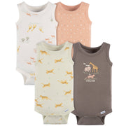 4-Pack Baby Neutral Ivory Safari Sleeveless Onesies® Bodysuits onesies Gerber® 