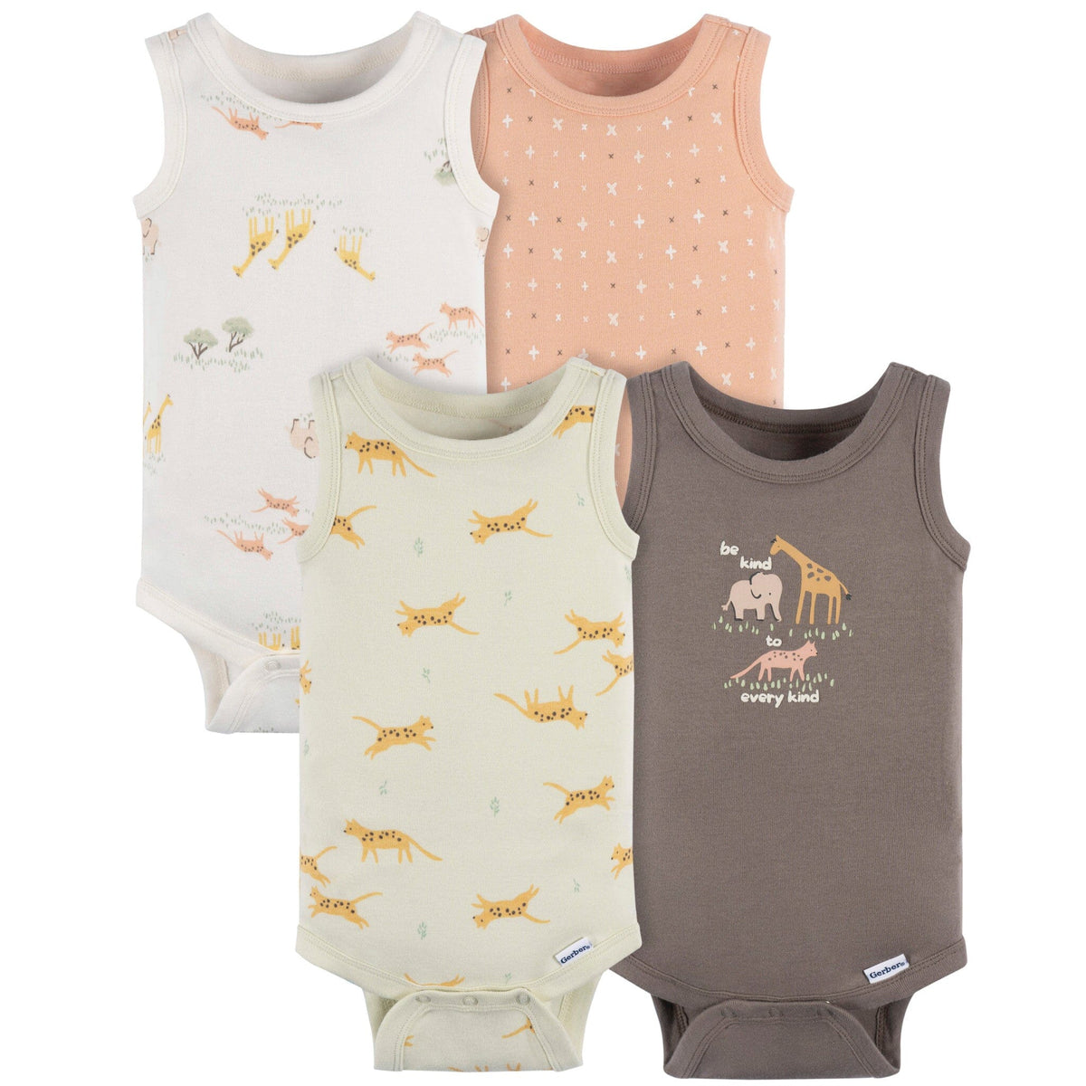 4-Pack Baby Neutral Ivory Safari Sleeveless Onesies® Bodysuits onesies Gerber® 