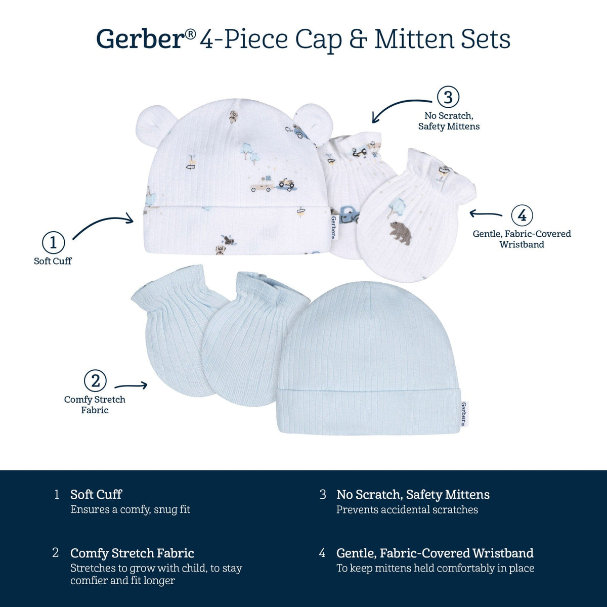 4-Piece Baby Boys Road Trip Cap and Mitten Set Accessories Gerber® 