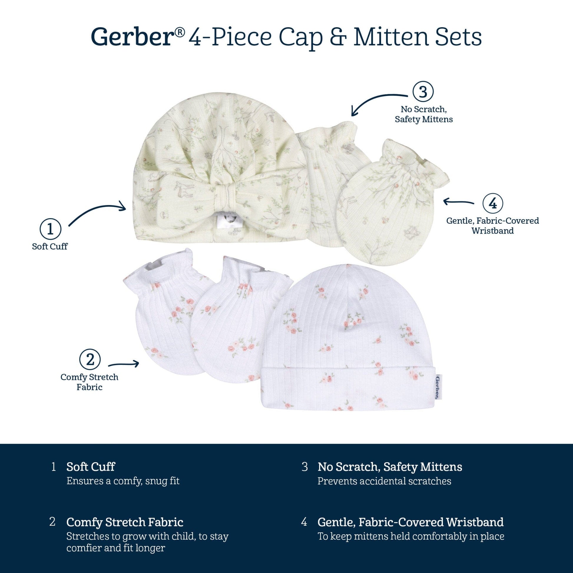 4-Piece Baby Girls Deer Cap and Mitten Set Accessories Gerber® 