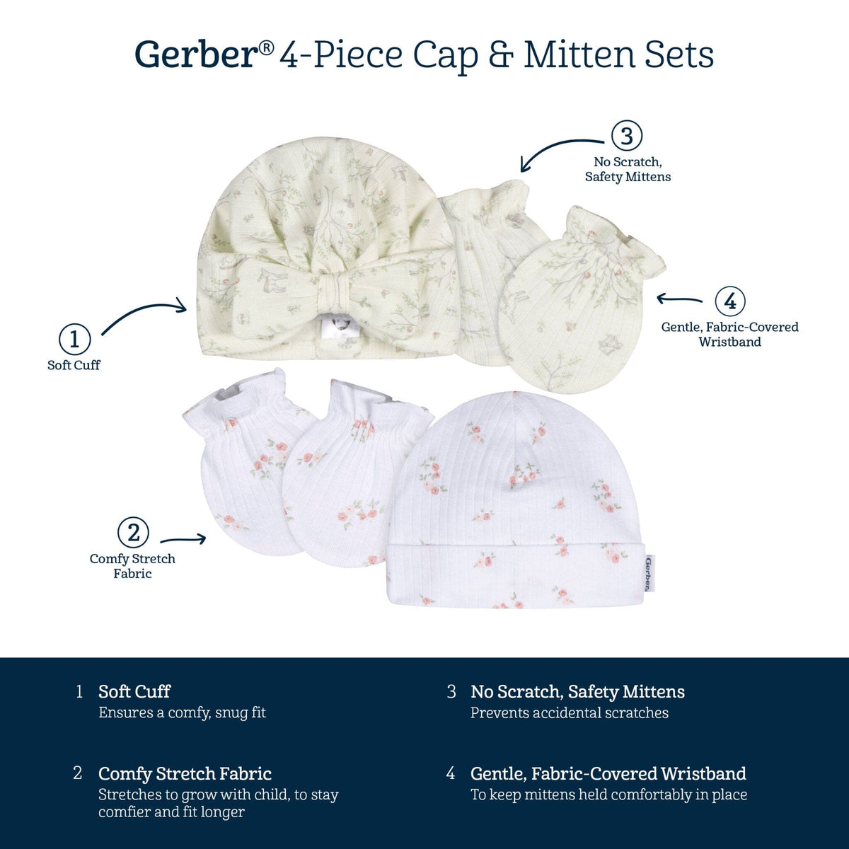 4-Piece Baby Girls Deer Cap and Mitten Set Accessories Gerber® 