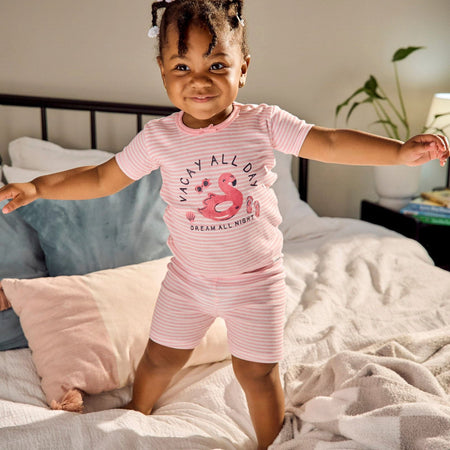 4-Piece Infant & Toddler Girls Flamingo Floatie Top and Shorts Pajama Set