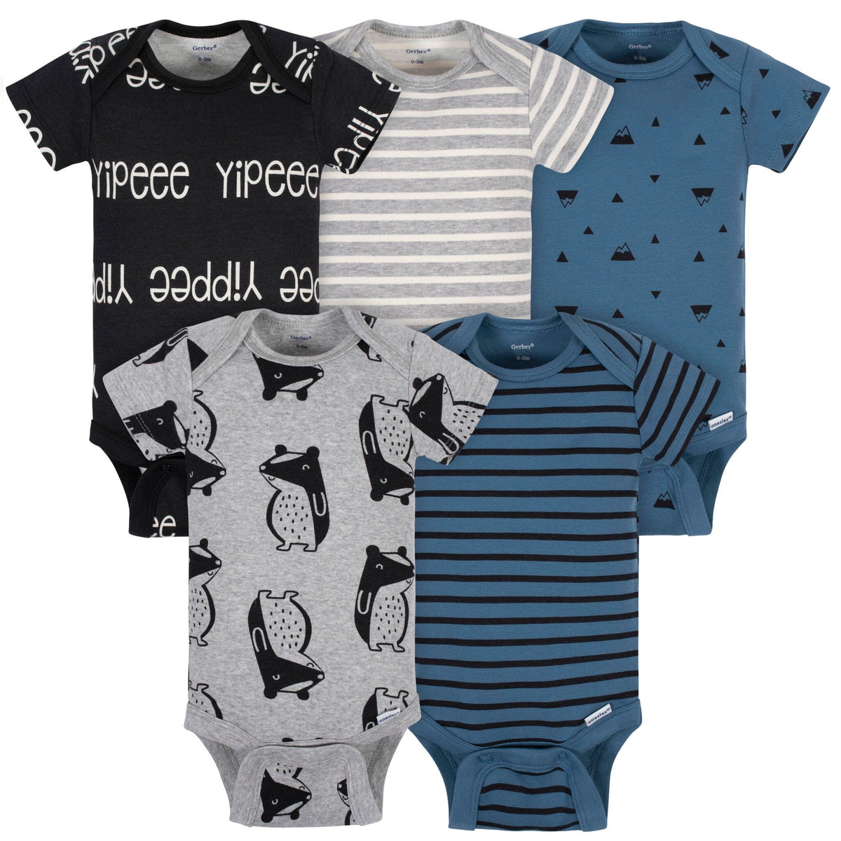 5-Pack Baby Boys Comfy Stretch Badger Short Sleeve Onesies® Bodysuits onesies Gerber® 
