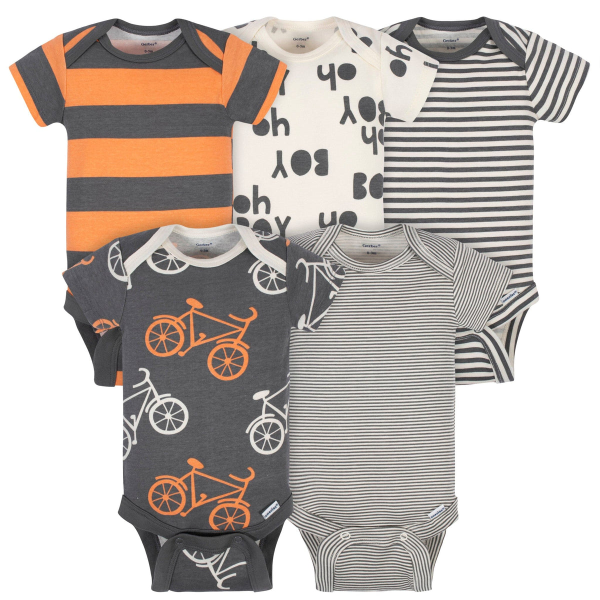 5-Pack Baby Boys Comfy Stretch Bicycle Short Sleeve Onesies® Bodysuits onesies Gerber® 