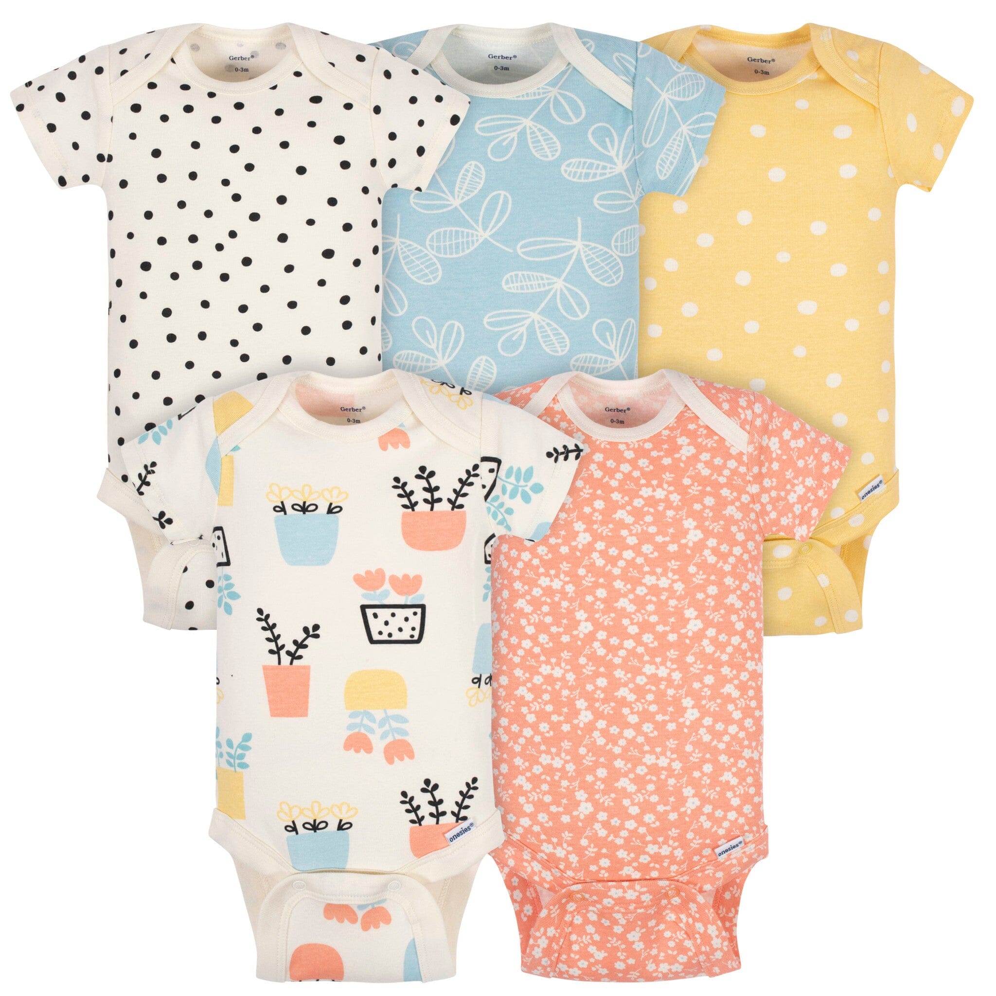 5-Pack Baby Girls Comfy Stretch Flower Pot Short Sleeve Onesies® Bodysuits onesies Gerber® 
