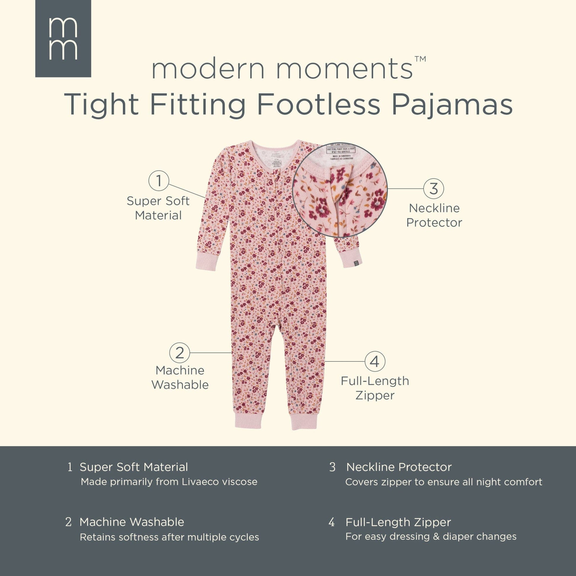 Baby & Toddler Girls Lt Rose Floral Snug Fit Footless Pajamas Sleepwear Modern Moments™ by Gerber® 