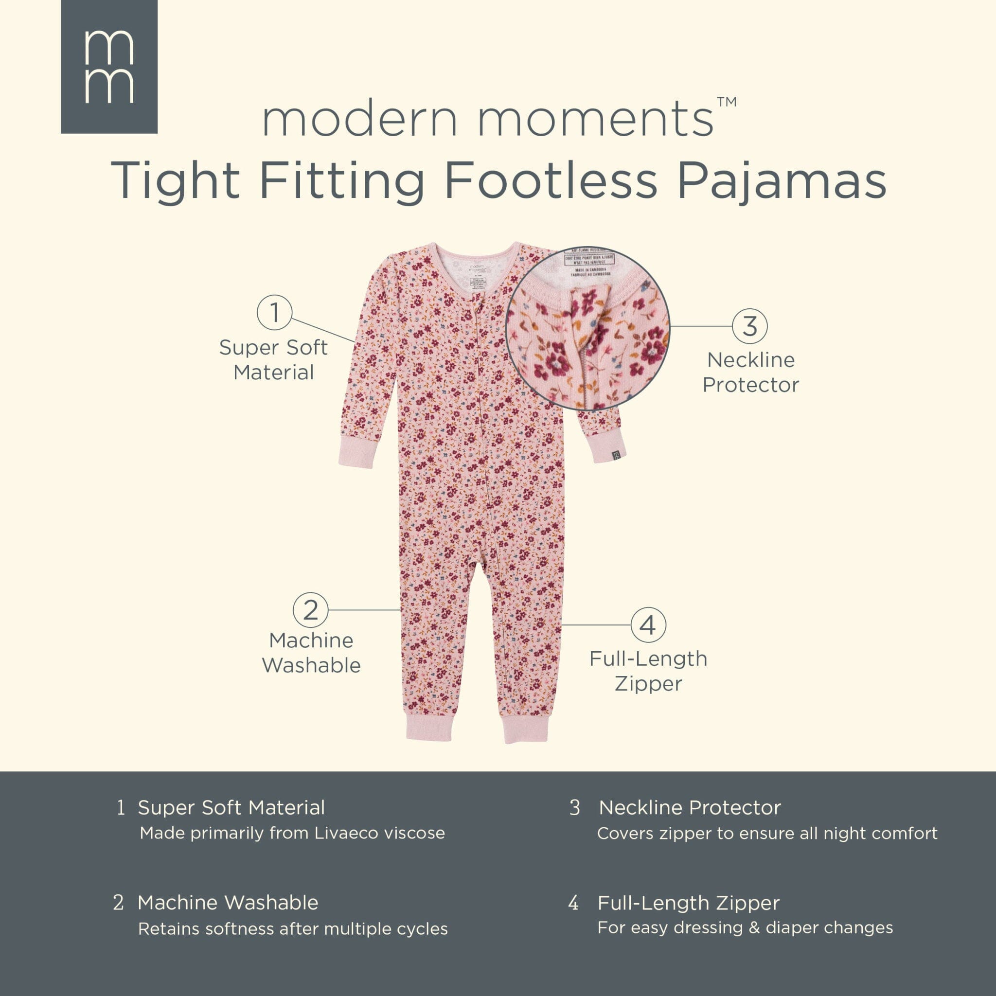 Baby & Toddler Girls Lt Rose Floral Snug Fit Footless Pajamas Sleepwear Modern Moments™ by Gerber® 
