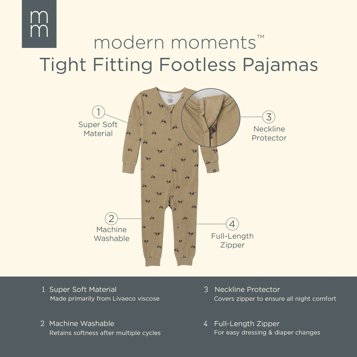 Baby & Toddler Neutral Olive Scooters Snug Fit Footless Pajamas Sleepwear Modern Moments™ by Gerber® 